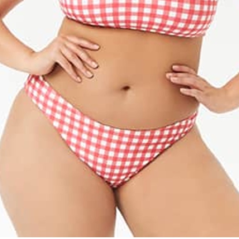FOREVER 21+ Plus Red Gingham Printed Bikini Bottom